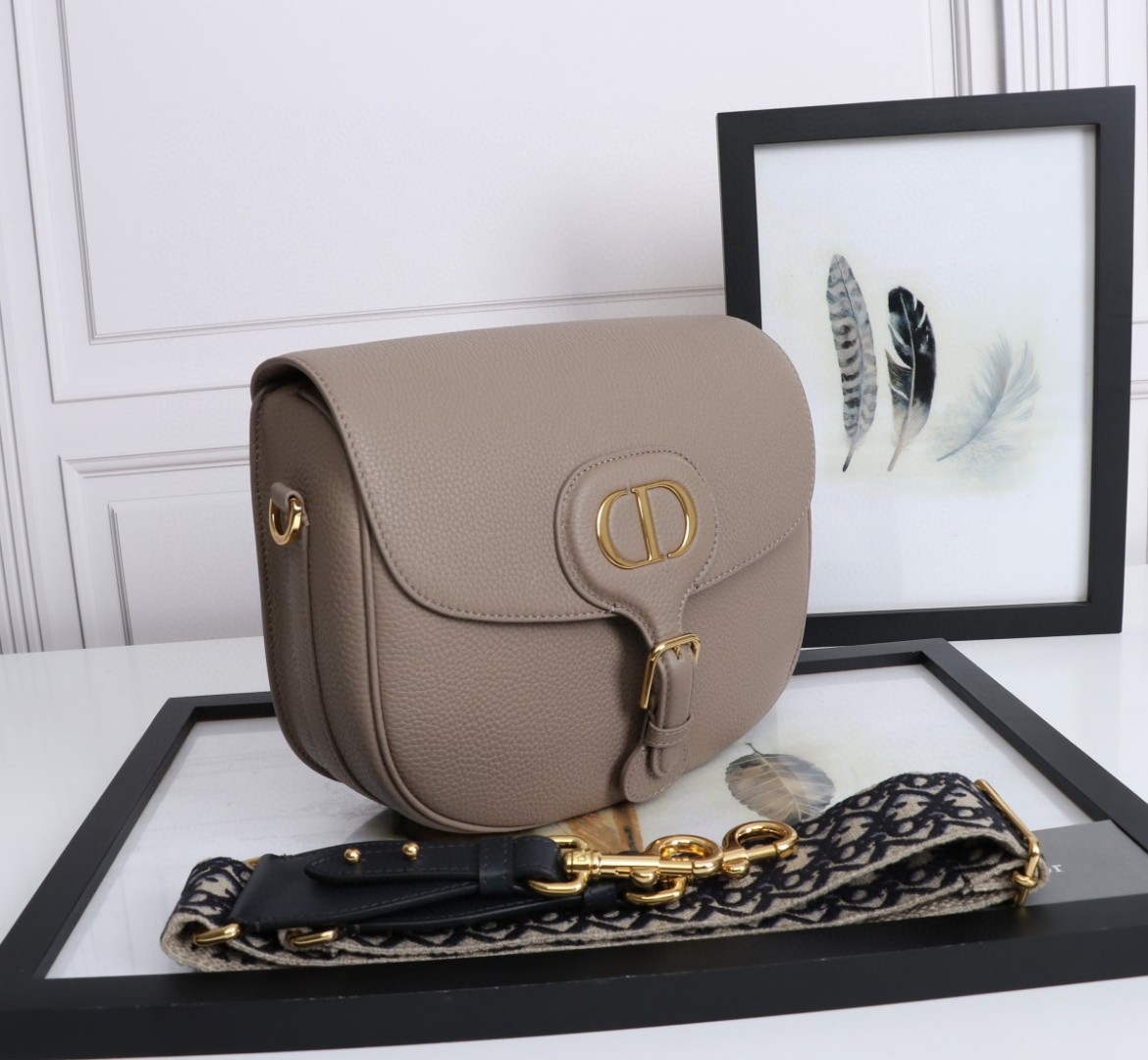 Dior M9320 Large Dior Bobby Bag Warm Taupe BoxCalfskin With Blue Oblique Embroidered Strap - Default Title - View 2