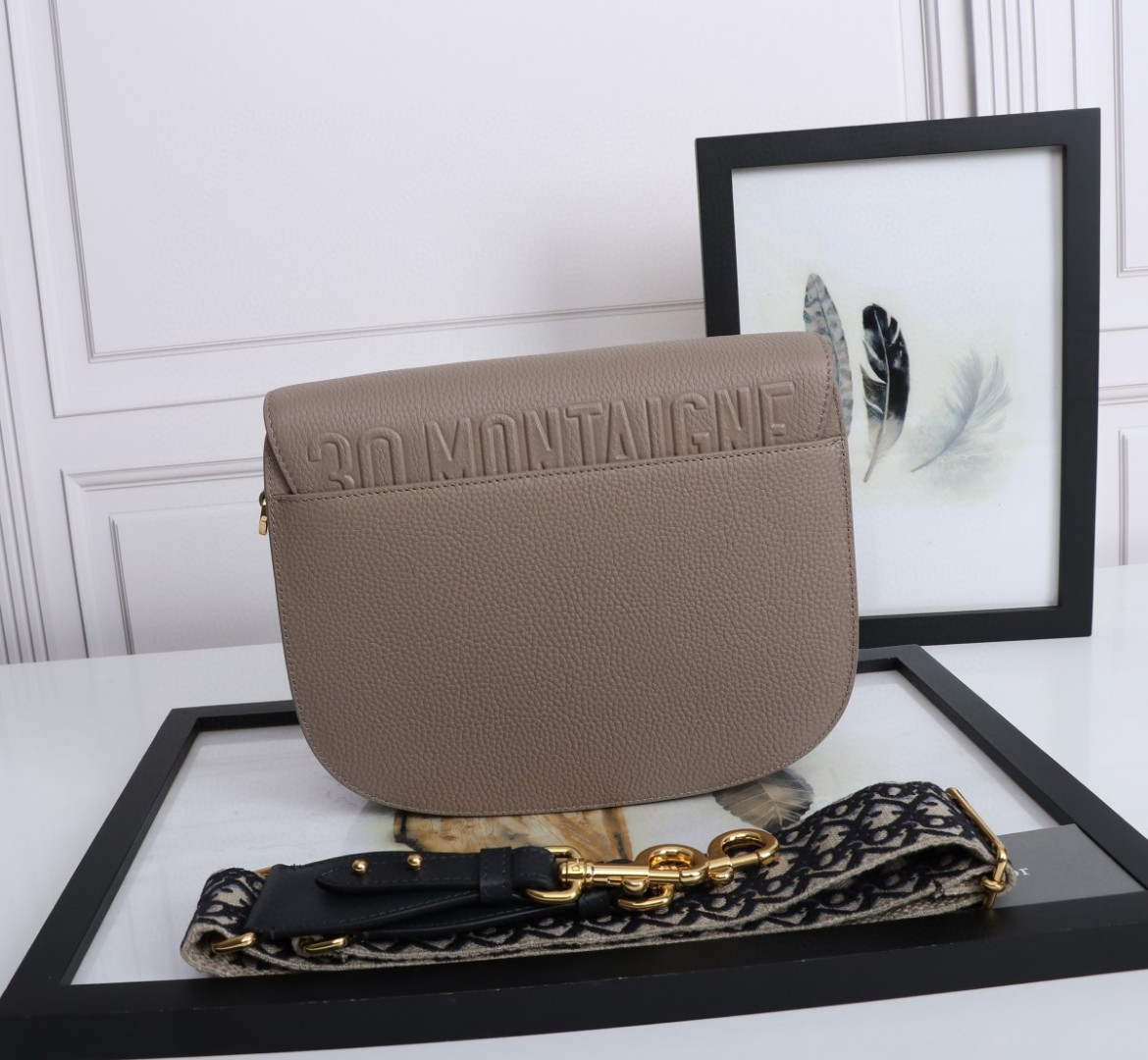 Dior M9320 Large Dior Bobby Bag Warm Taupe BoxCalfskin With Blue Oblique Embroidered Strap - Default Title - View 3