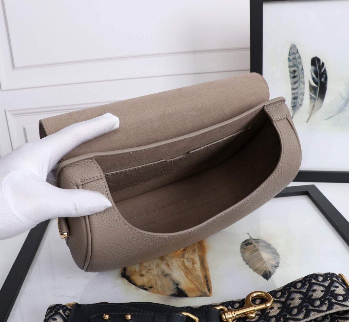 Dior M9320 Large Dior Bobby Bag Warm Taupe BoxCalfskin With Blue Oblique Embroidered Strap - Default Title - View 7