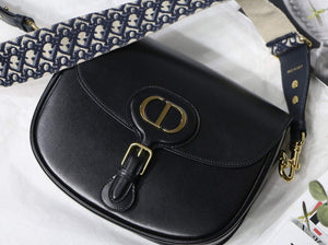 Dior M9320 Large Dior Bobby Bag Black Calfskin With Blue Oblique Embroidered Strap - Default Title - View 2