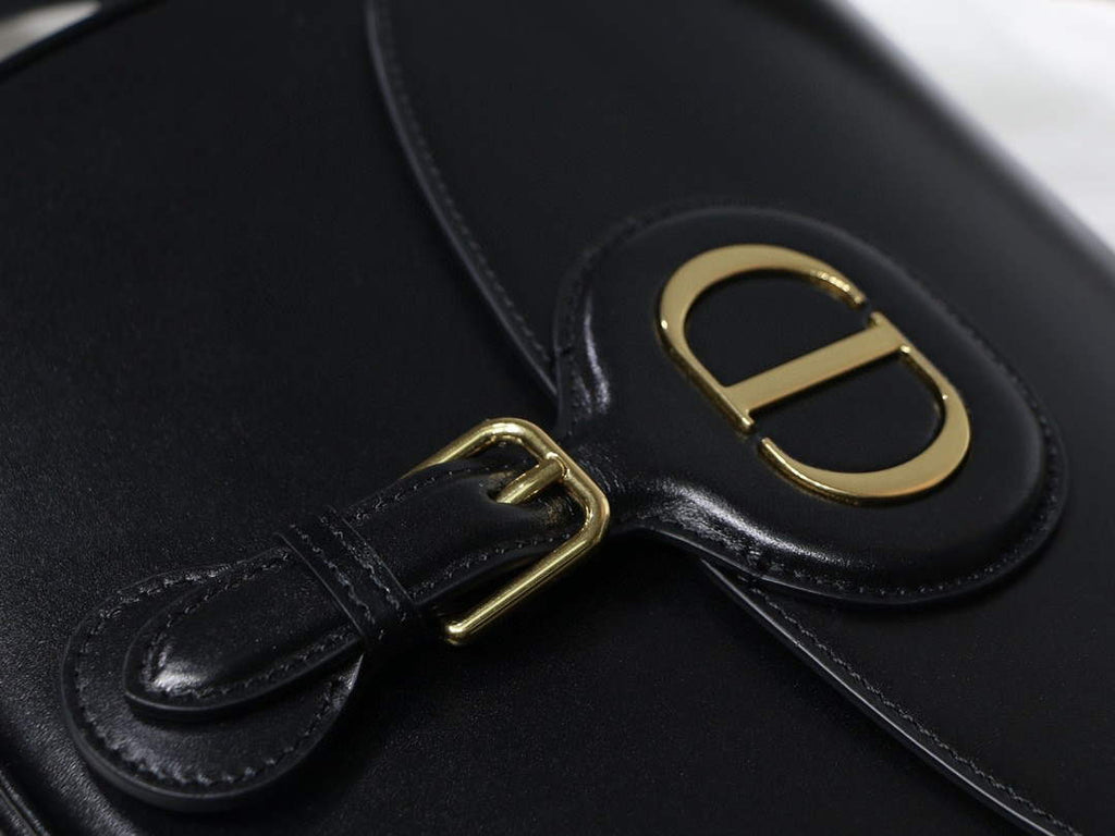 Dior M9320 Large Dior Bobby Bag Black Calfskin With Blue Oblique Embroidered Strap
