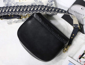 Dior M9320 Large Dior Bobby Bag Black Calfskin With Blue Oblique Embroidered Strap - Default Title - View 4