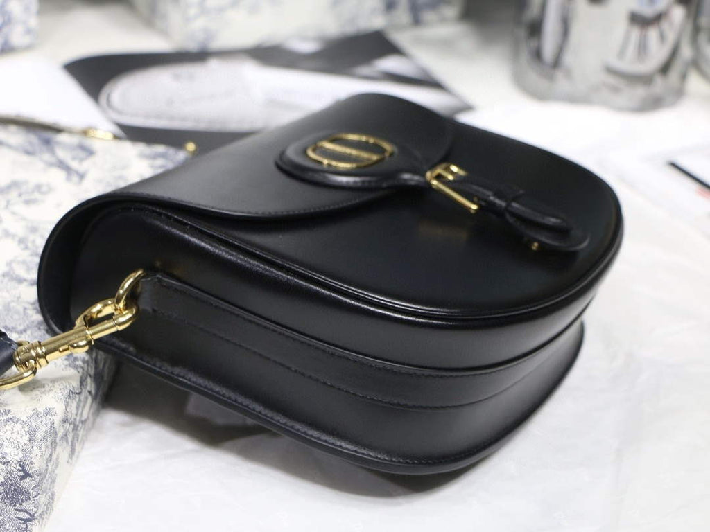 Dior M9320 Large Dior Bobby Bag Black Calfskin With Blue Oblique Embroidered Strap
