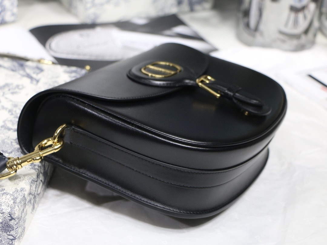 Dior M9320 Large Dior Bobby Bag Black Calfskin With Blue Oblique Embroidered Strap