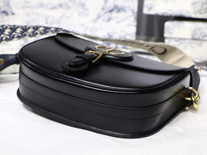 Dior M9320 Large Dior Bobby Bag Black Calfskin With Blue Oblique Embroidered Strap - Default Title - View 7