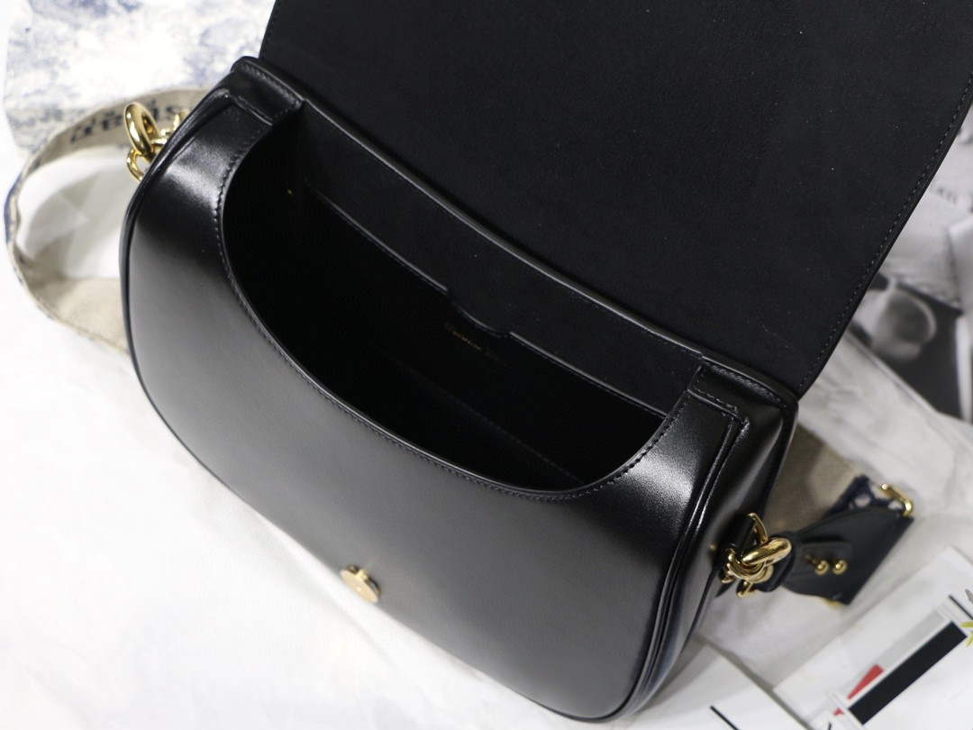 Dior M9320 Large Dior Bobby Bag Black Calfskin With Blue Oblique Embroidered Strap - Default Title - View 8