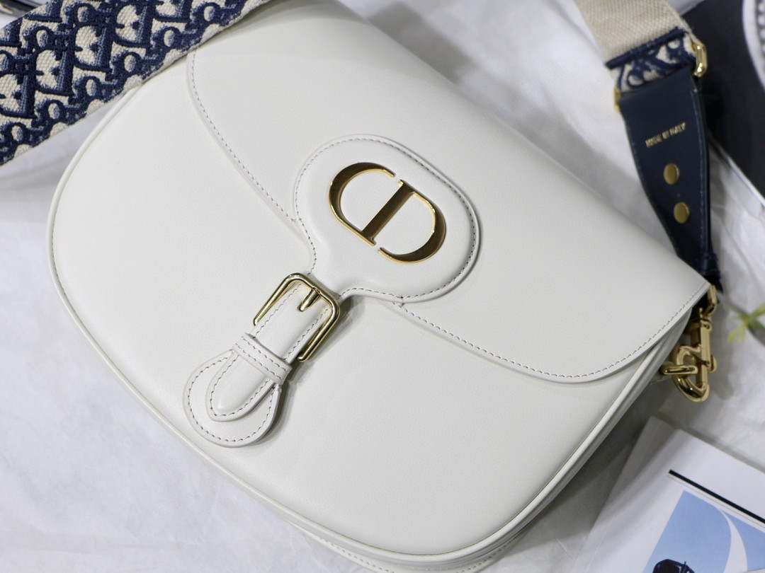 Dior M9320 Large Dior Bobby Bag Latte Box Calfskin With Blue Oblique Embroidered Strap - Default Title - View 1