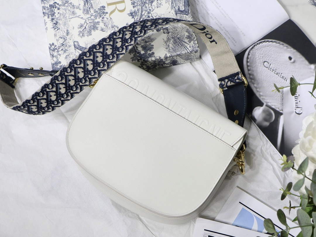 Dior M9320 Large Dior Bobby Bag Latte Box Calfskin With Blue Oblique Embroidered Strap