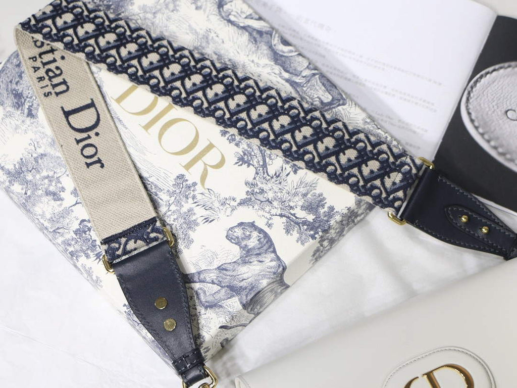 Dior M9320 Large Dior Bobby Bag Latte Box Calfskin With Blue Oblique Embroidered Strap