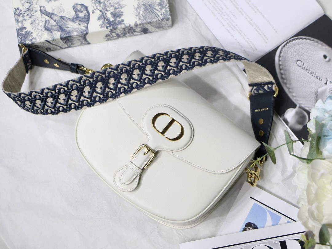 Dior M9320 Large Dior Bobby Bag Latte Box Calfskin With Blue Oblique Embroidered Strap - Default Title - View 10