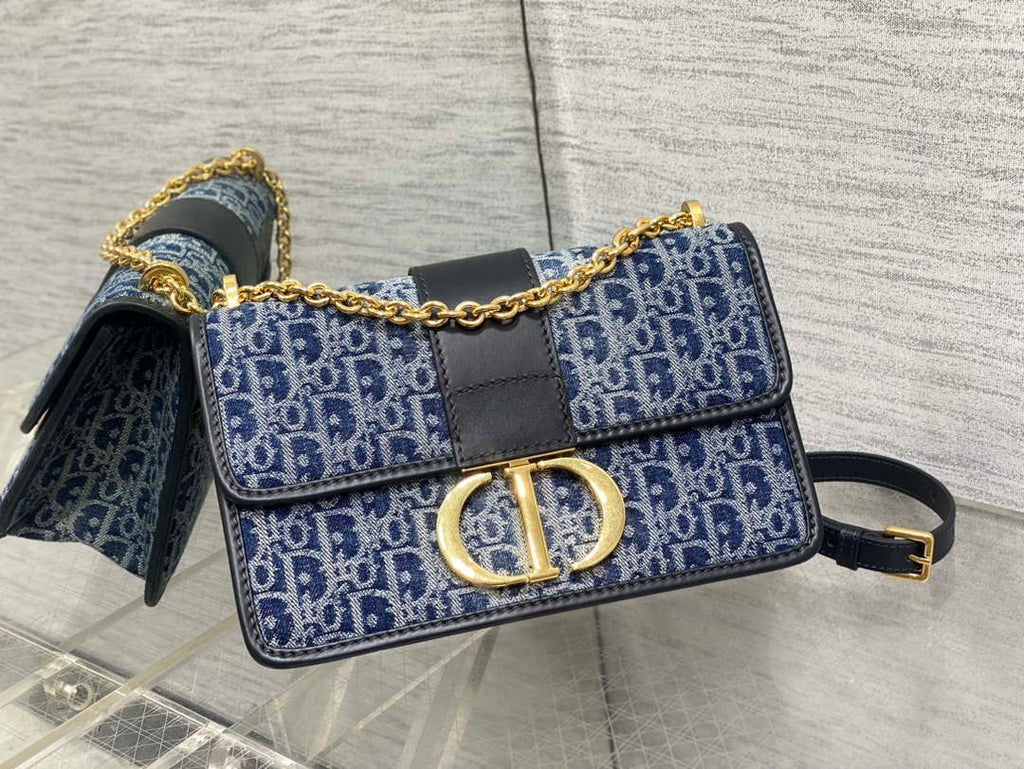 Dior M9334 30 Montaigne Bag with Chain Blue Denim Dior Oblique Jacquard M2021