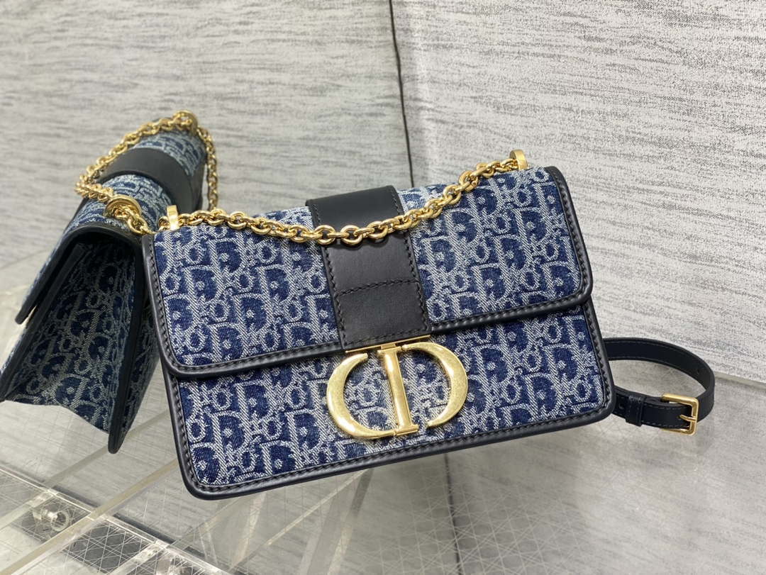 Dior M9334 30 Montaigne Bag with Chain Blue Denim Dior Oblique Jacquard M2021