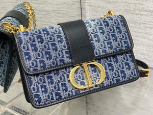 Dior M9334 30 Montaigne Bag with Chain Blue Denim Dior Oblique Jacquard M2021 - Default Title - View 2