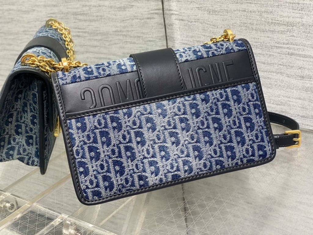 Dior M9334 30 Montaigne Bag with Chain Blue Denim Dior Oblique Jacquard M2021