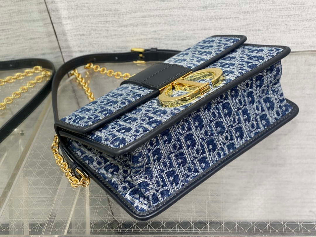 Dior M9334 30 Montaigne Bag with Chain Blue Denim Dior Oblique Jacquard M2021