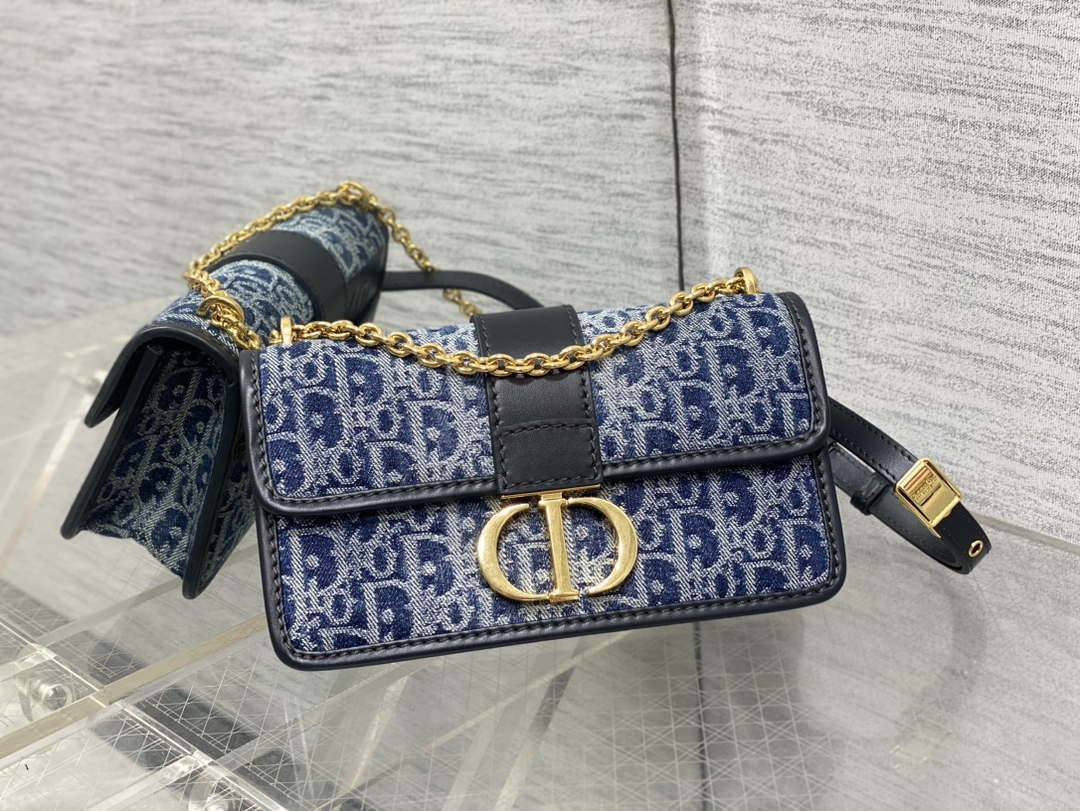 Dior M9334 30 Montaigne East-West Bag with Chain Bag with Chain Blue Denim Dior Oblique Jacquard M2027