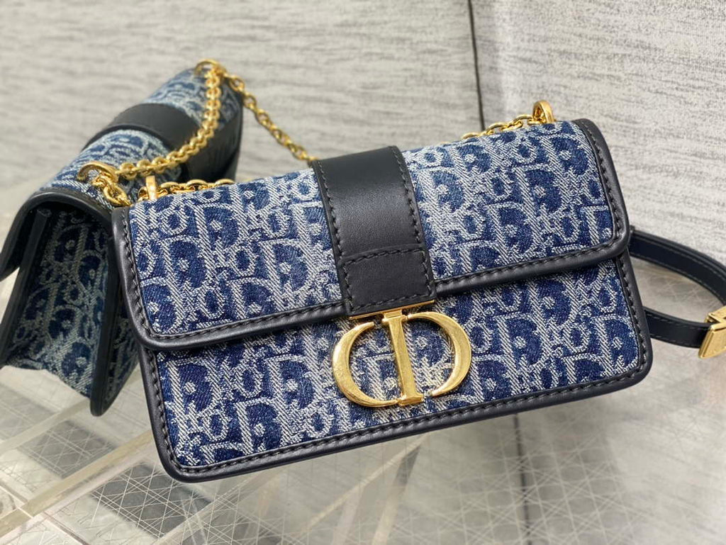 Dior M9334 30 Montaigne East-West Bag with Chain Bag with Chain Blue Denim Dior Oblique Jacquard M2027