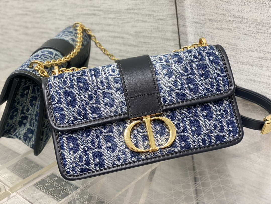Dior M9334 30 Montaigne East-West Bag with Chain Bag with Chain Blue Denim Dior Oblique Jacquard M2027