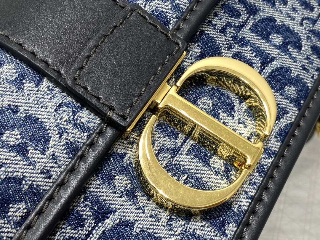 Dior M9334 30 Montaigne East-West Bag with Chain Bag with Chain Blue Denim Dior Oblique Jacquard M2027 - Default Title - View 3