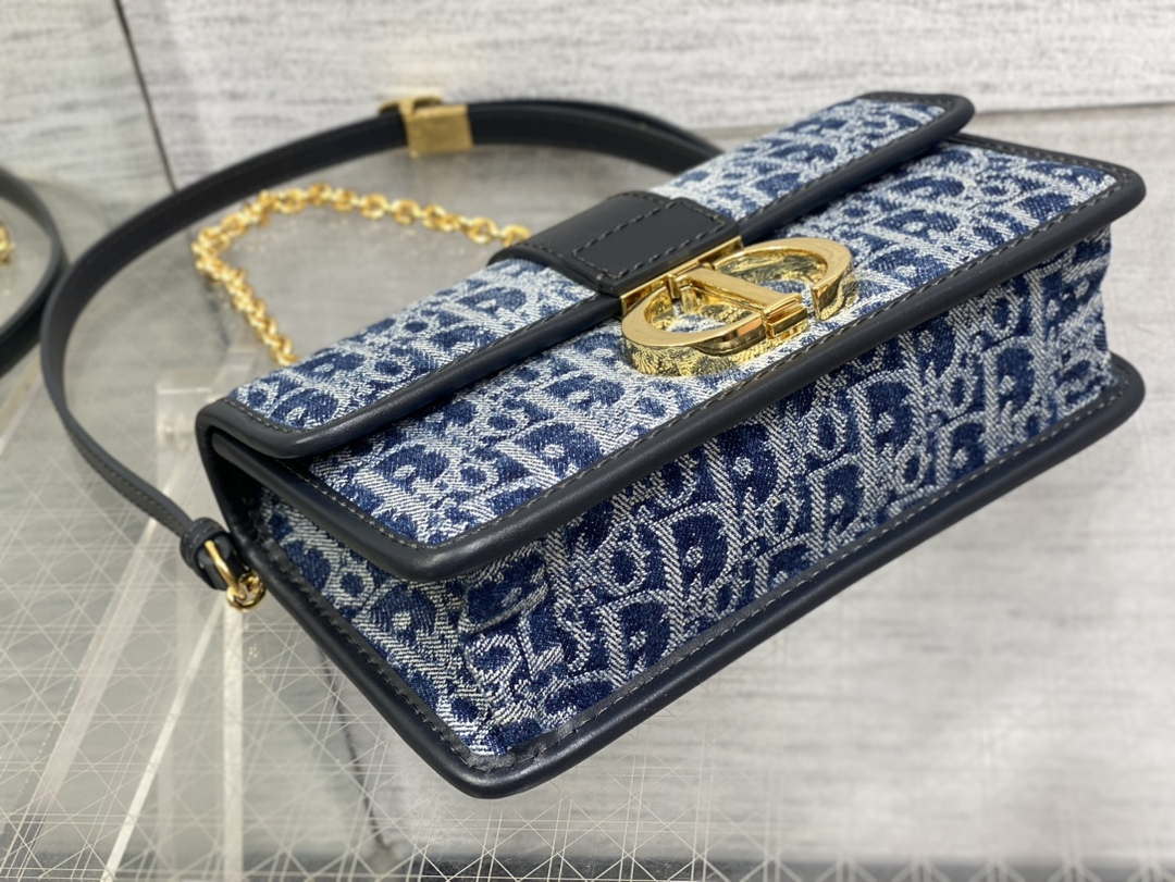 Dior M9334 30 Montaigne East-West Bag with Chain Bag with Chain Blue Denim Dior Oblique Jacquard M2027