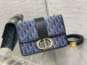 Dior M9334 30 Large Montaigne Bag with Chain Blue Denim Dior Oblique Jacquard M2028 - Default Title - View 1