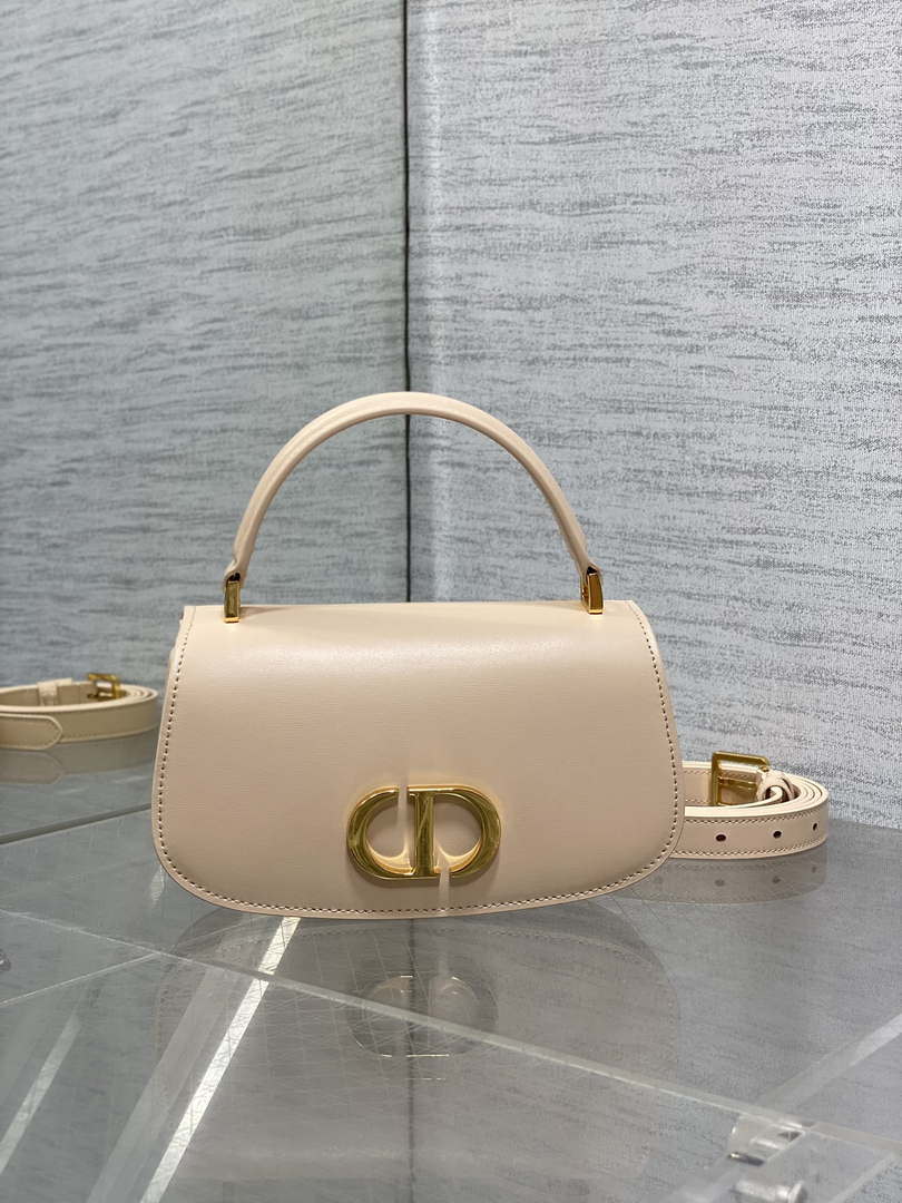 Dior M9370 Small 30 Montaigne Avenue Top Handle Bag Apricot Ribbed Calfskin