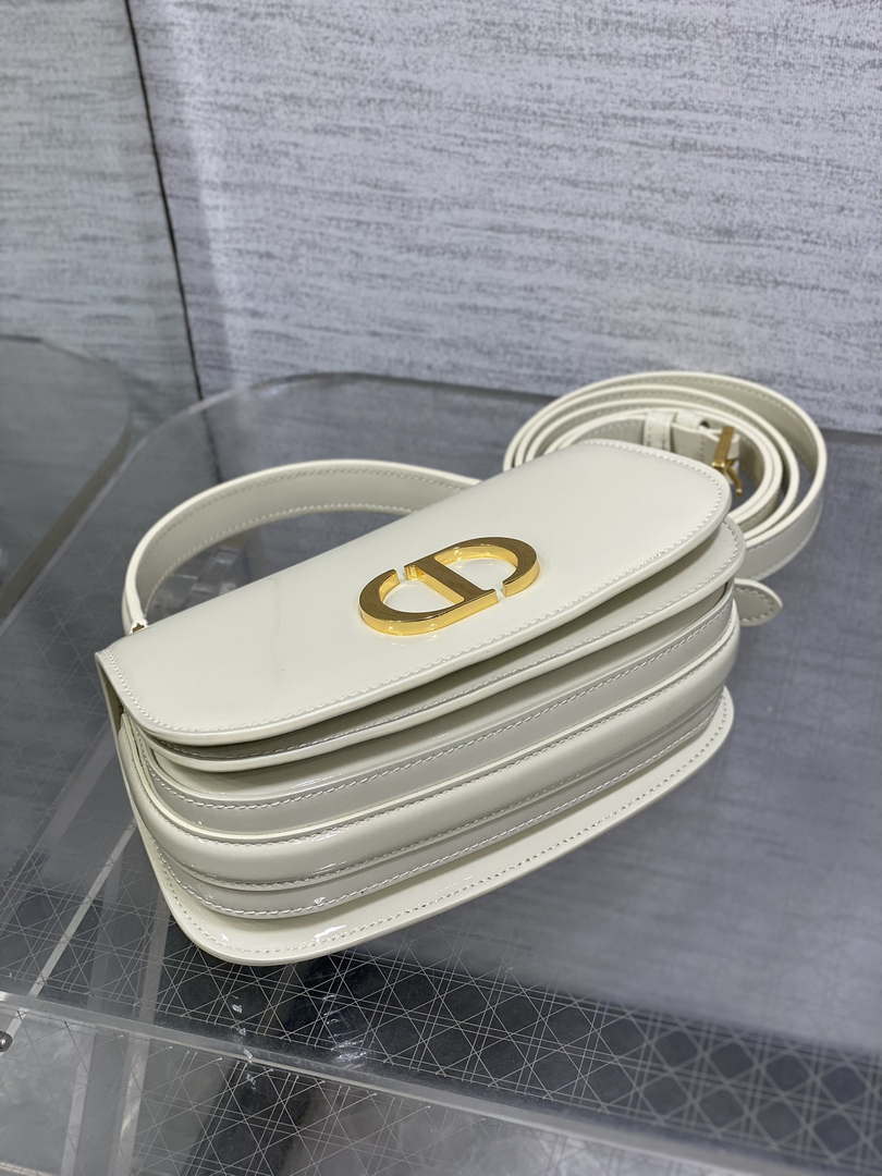 Dior M9370 Small 30 Montaigne Avenue Top Handle Bag Beige Patent leather