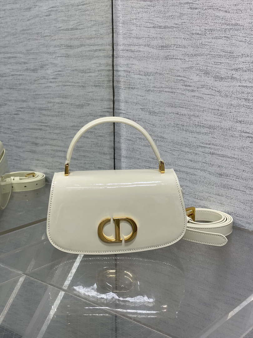 Dior M9370 Small 30 Montaigne Avenue Top Handle Bag Beige Patent leather
