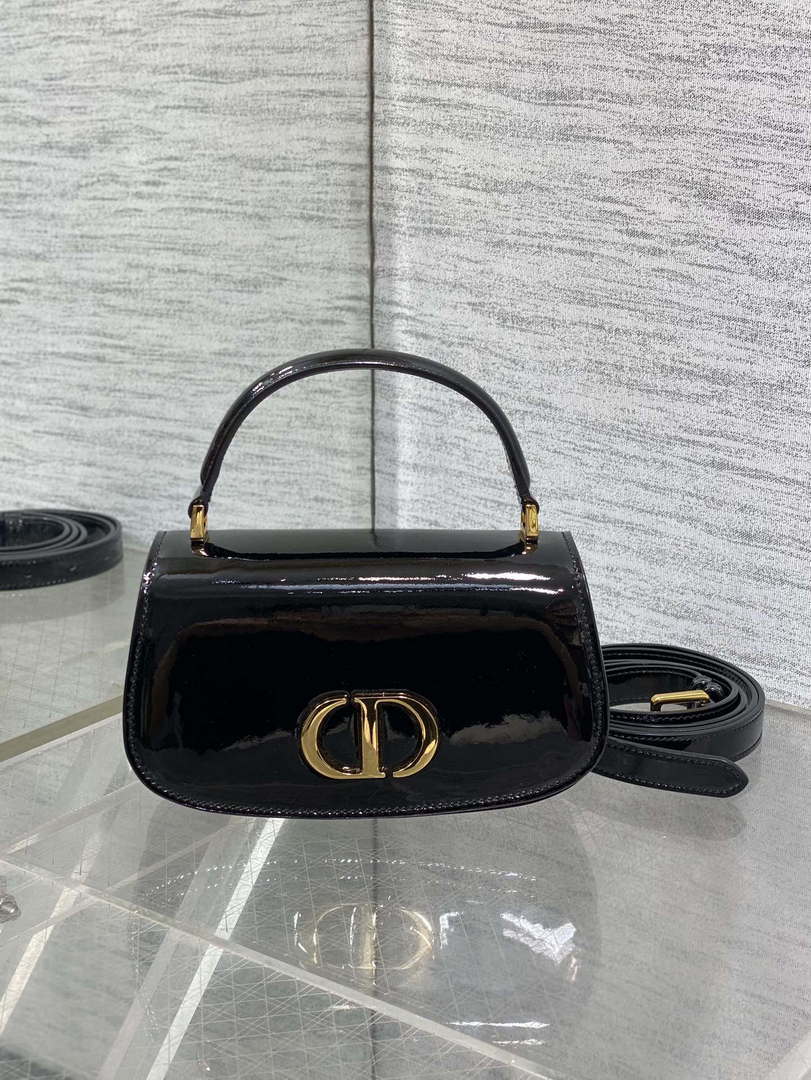 Dior M9370 Small 30 Montaigne Avenue Top Handle Bag Black Patent leather