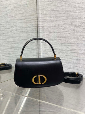 Dior M9370 Small 30 Montaigne Avenue Top Handle Bag Black Ribbed Calfskin - Default Title - View 1