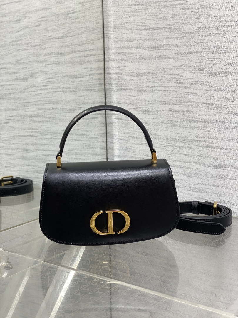 Dior M9370 Small 30 Montaigne Avenue Top Handle Bag Black Ribbed Calfskin