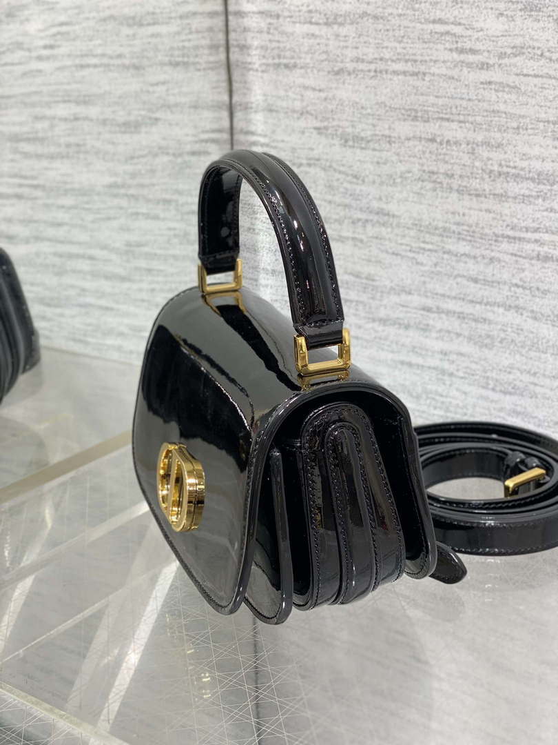 Dior M9370 Small 30 Montaigne Avenue Top Handle Bag Black Patent leather