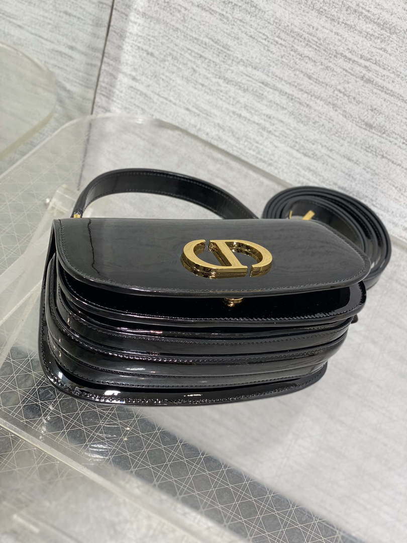 Dior M9370 Small 30 Montaigne Avenue Top Handle Bag Black Patent leather
