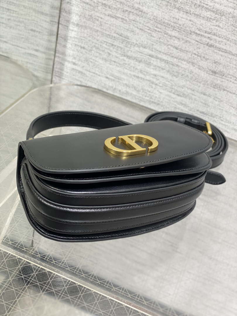 Dior M9370 Small 30 Montaigne Avenue Top Handle Bag Black Ribbed Calfskin