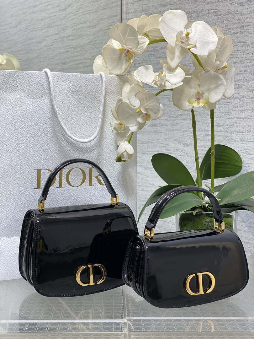 Dior M9370 Small 30 Montaigne Avenue Top Handle Bag Black Patent leather