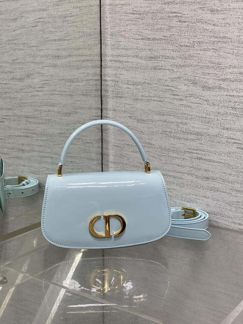 Dior M9370 Small 30 Montaigne Avenue Top Handle Bag Blue Patent leather - Default Title - View 1