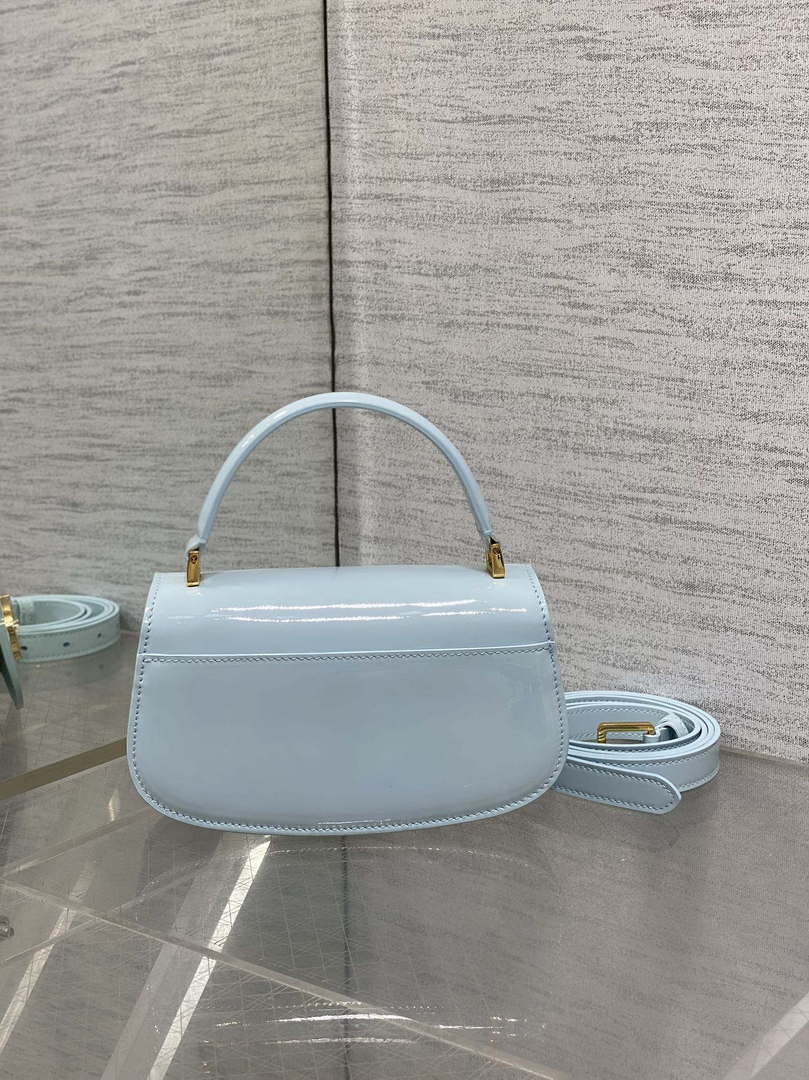 Dior M9370 Small 30 Montaigne Avenue Top Handle Bag Blue Patent leather