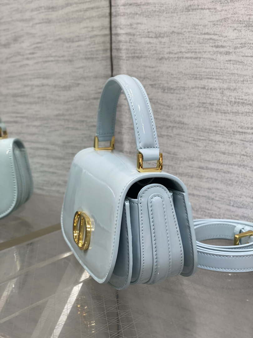Dior M9370 Small 30 Montaigne Avenue Top Handle Bag Blue Patent leather