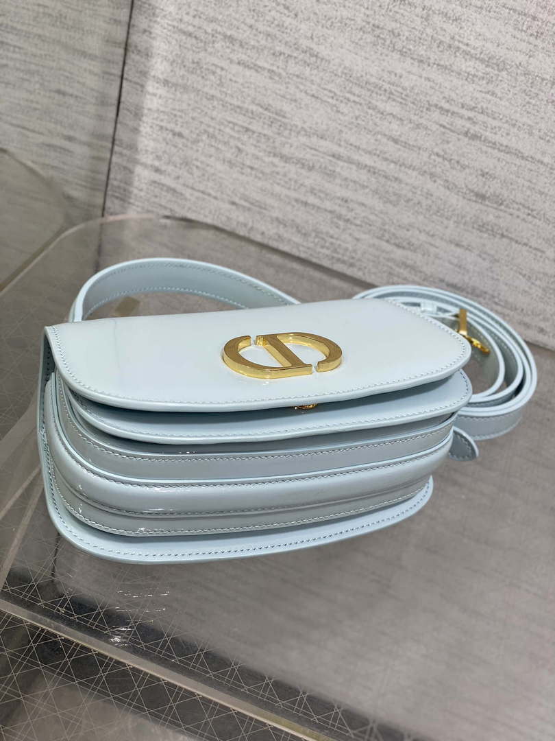 Dior M9370 Small 30 Montaigne Avenue Top Handle Bag Blue Patent leather