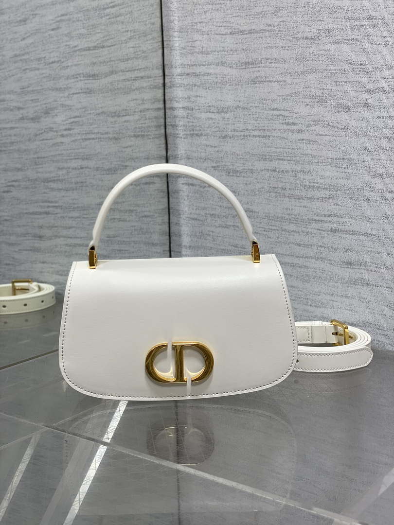 Dior M9370 Small 30 Montaigne Avenue Top Handle Bag White Ribbed Calfskin