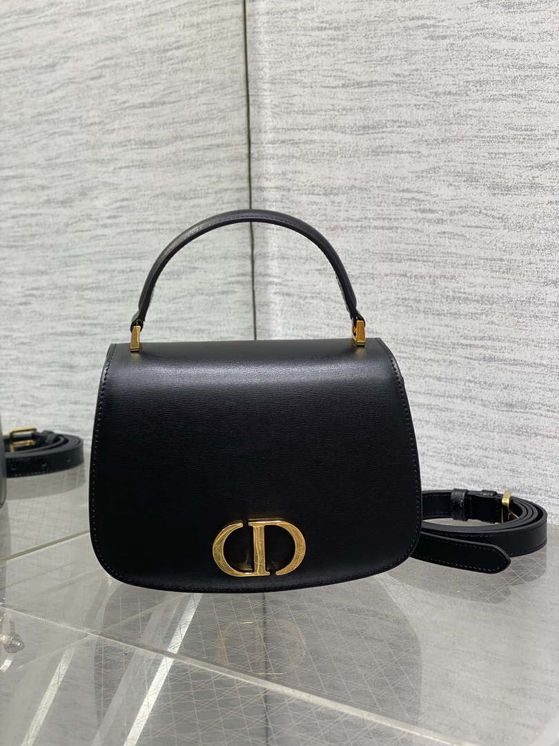 Dior M9371 Medium 30 Montaigne Avenue Top Handle Bag Black Ribbed Calfskin - Default Title - View 1