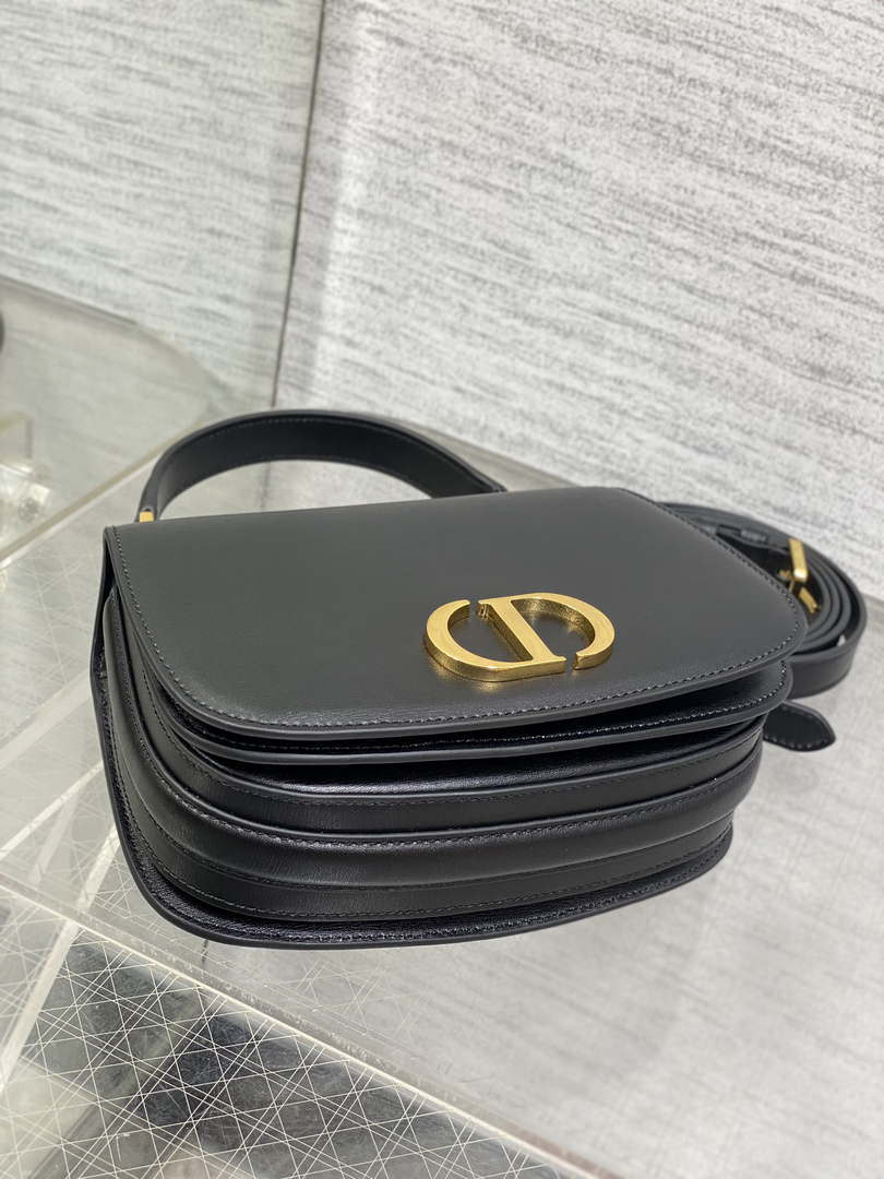 Dior M9371 Medium 30 Montaigne Avenue Top Handle Bag Black Ribbed Calfskin