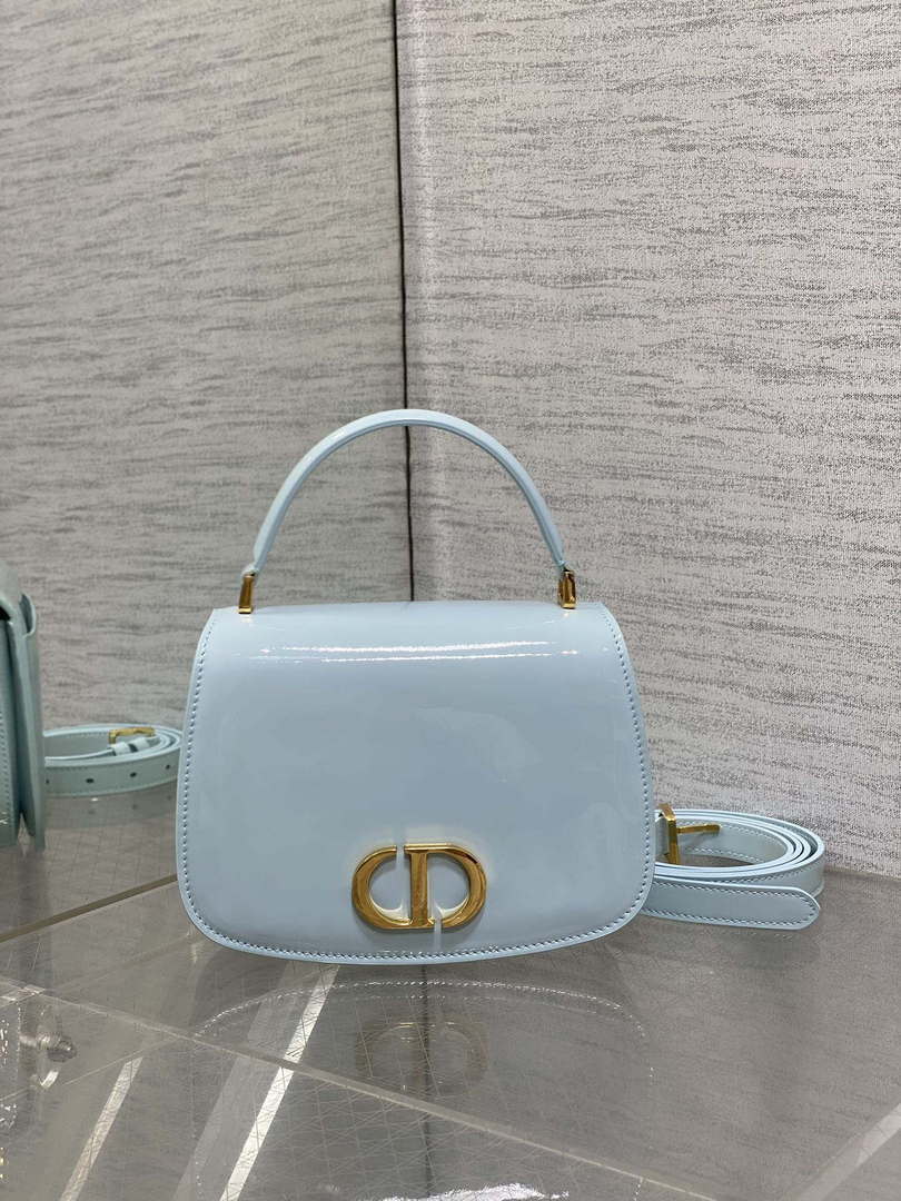 Dior M9371 Medium 30 Montaigne Avenue Top Handle Bag Blue Patent leather