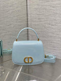 Dior M9371 Medium 30 Montaigne Avenue Top Handle Bag Blue Patent leather