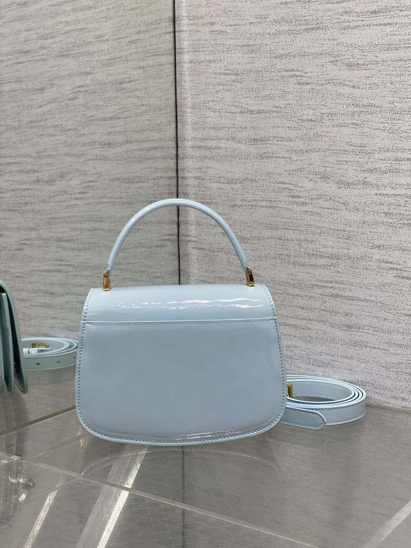 Dior M9371 Medium 30 Montaigne Avenue Top Handle Bag Blue Patent leather