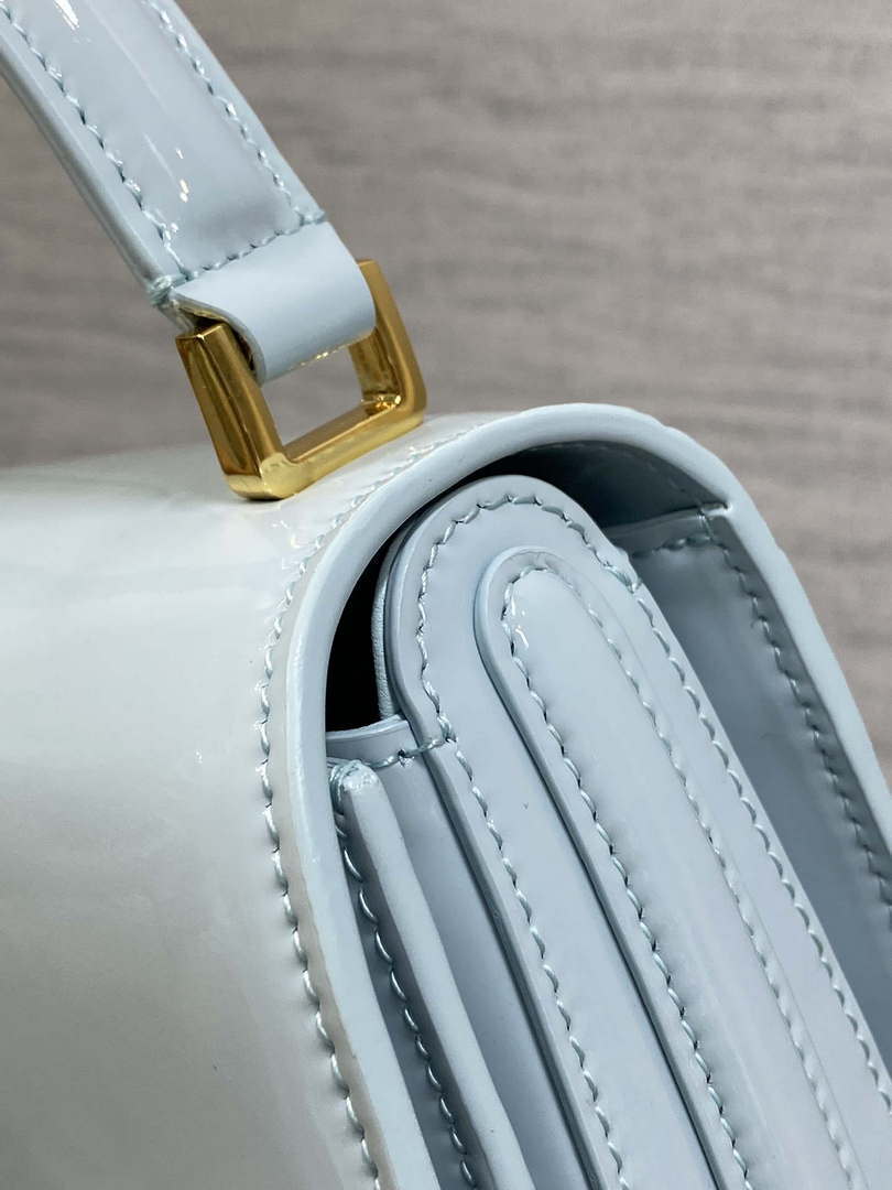 Dior M9371 Medium 30 Montaigne Avenue Top Handle Bag Blue Patent leather