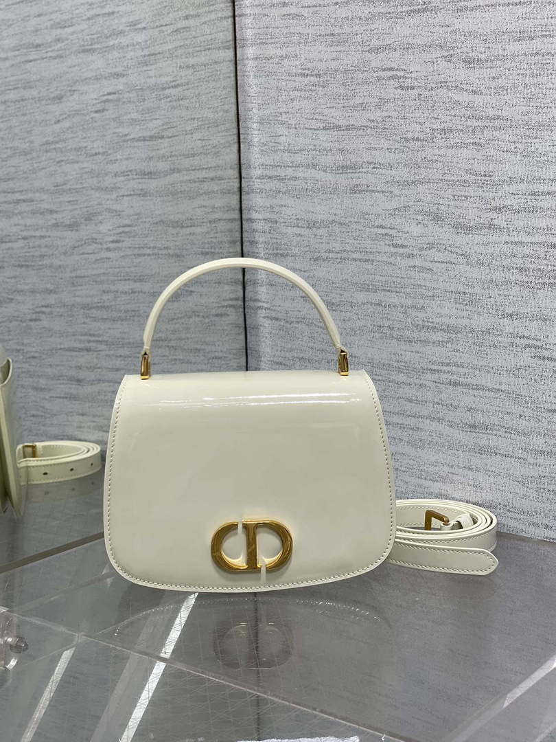 Dior M9371 Medium 30 Montaigne Avenue Top Handle Bag Beige Patent leather