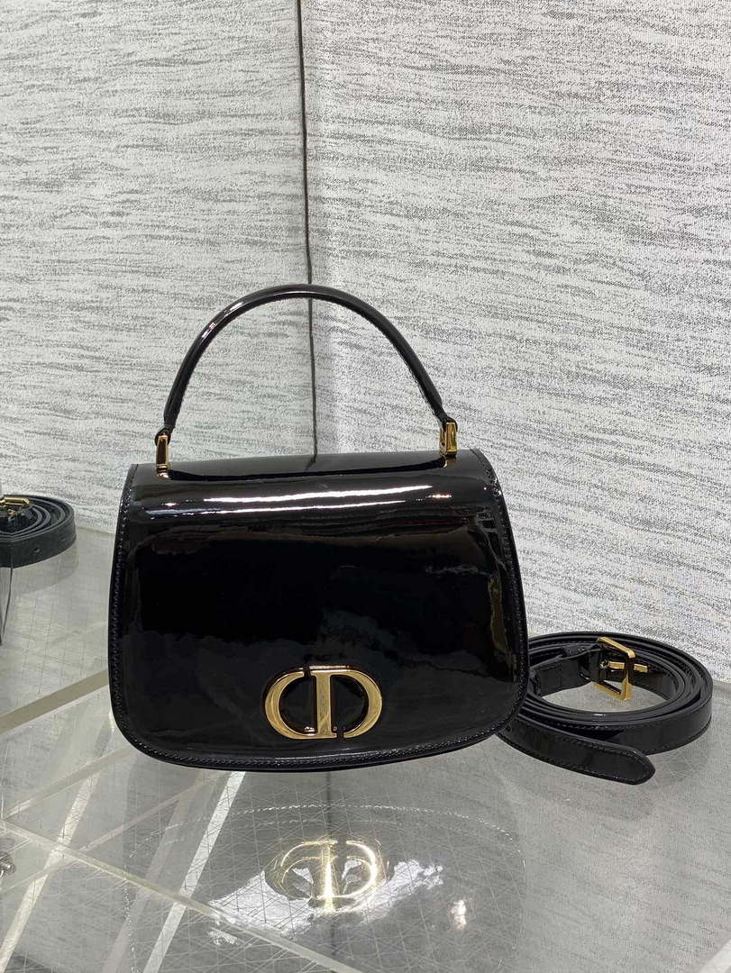 Dior M9371 Medium 30 Montaigne Avenue Top Handle Bag Black Patent leather