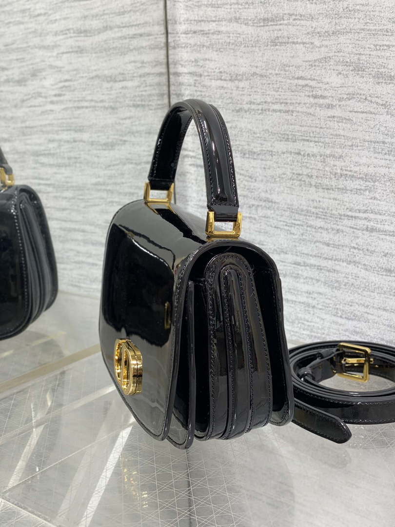 Dior M9371 Medium 30 Montaigne Avenue Top Handle Bag Black Patent leather