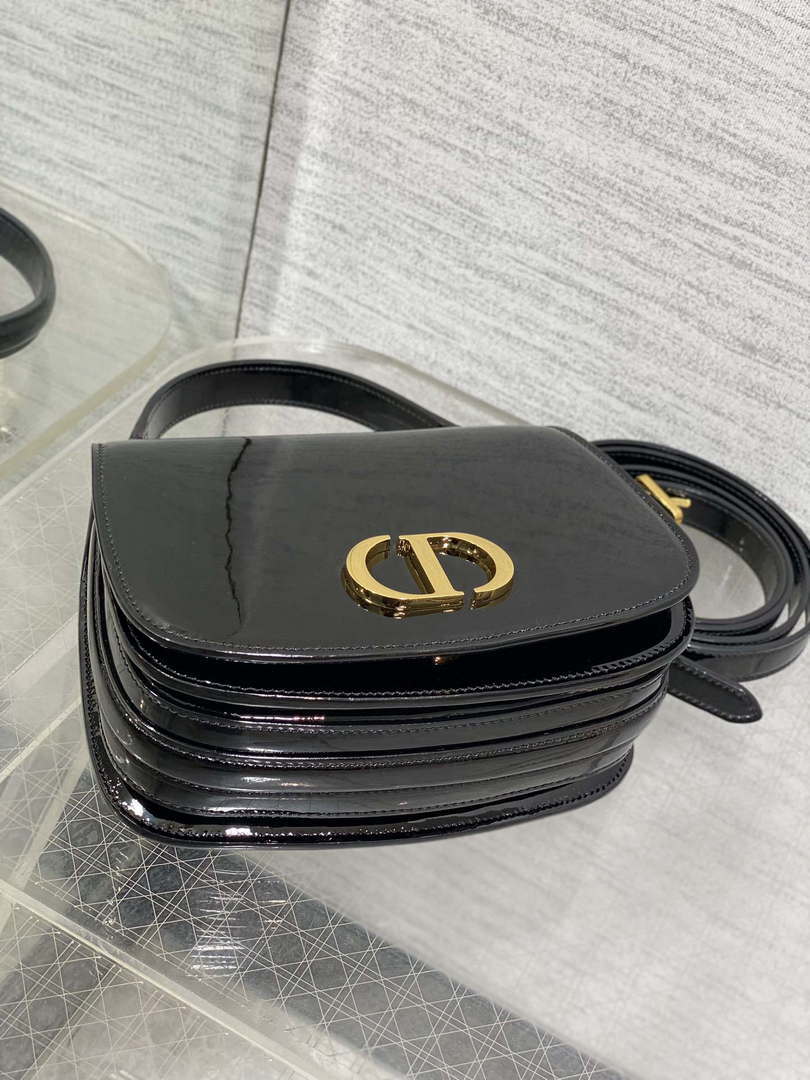 Dior M9371 Medium 30 Montaigne Avenue Top Handle Bag Black Patent leather